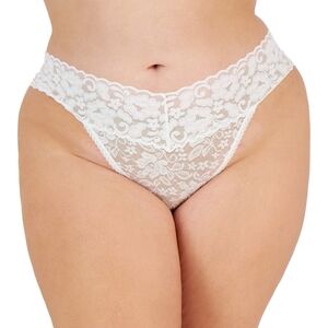 Plus Size Lace Thong Underwear Lingerie - Washed White
